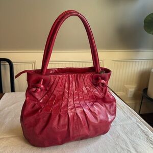 HOBO Brand Pleated Red Leather Handbag,